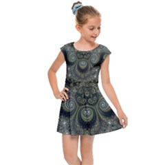 Rustic Silver And Gold Spirals Kids  Cap Sleeve Dress by SpinnyChairDesigns