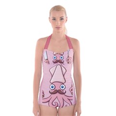 Squid Chef Cartoon Boyleg Halter Swimsuit 