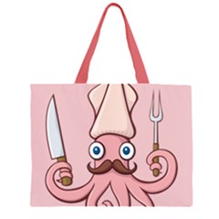 Squid Chef Cartoon Zipper Large Tote Bag