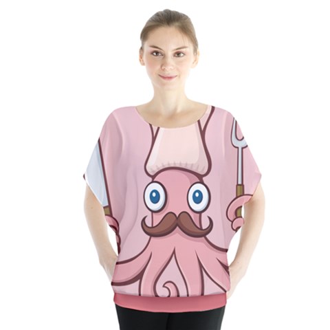 Squid Chef Cartoon Batwing Chiffon Blouse by sifis