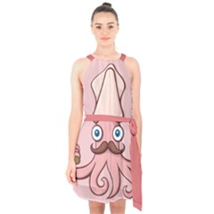 Squid Chef Cartoon Halter Collar Waist Tie Chiffon Dress by sifis