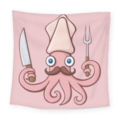 Squid Chef Cartoon Square Tapestry (large) by sifis