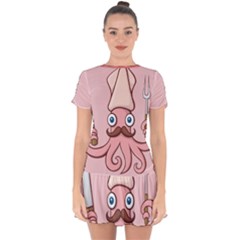 Squid Chef Cartoon Drop Hem Mini Chiffon Dress by sifis