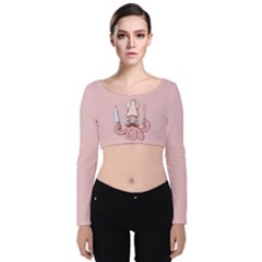 Squid Chef Cartoon Velvet Long Sleeve Crop Top by sifis