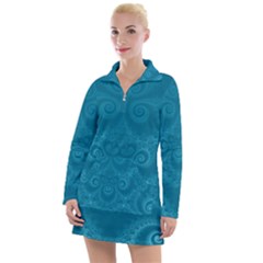 Cerulean Blue Spirals Women s Long Sleeve Casual Dress by SpinnyChairDesigns