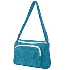 Cerulean Blue Spirals Front Pocket Crossbody Bag by SpinnyChairDesigns