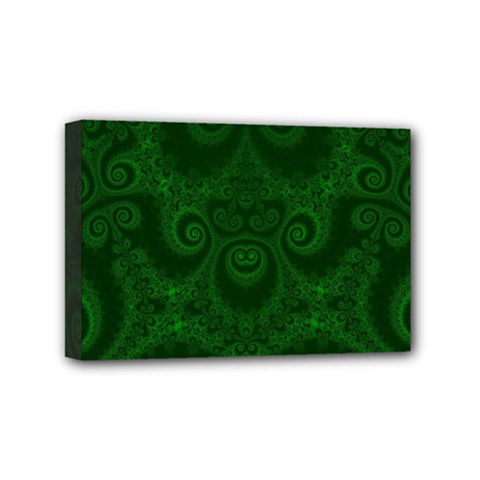 Emerald Green Spirals Mini Canvas 6  X 4  (stretched) by SpinnyChairDesigns