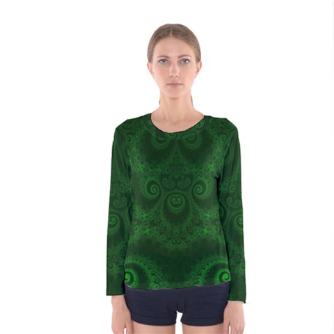 Emerald Green Spirals Women s Long Sleeve Tee by SpinnyChairDesigns