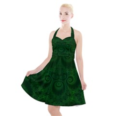 Emerald Green Spirals Halter Party Swing Dress  by SpinnyChairDesigns