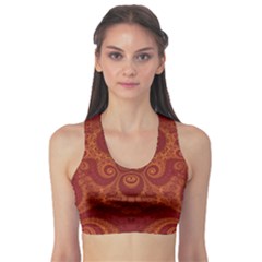 Red And Gold Spirals Sports Bra by SpinnyChairDesigns