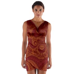 Red And Gold Spirals Wrap Front Bodycon Dress by SpinnyChairDesigns