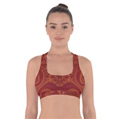 Red And Gold Spirals Cross Back Sports Bra by SpinnyChairDesigns