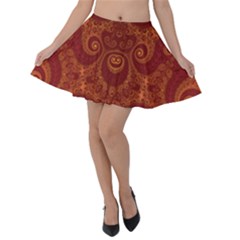 Red And Gold Spirals Velvet Skater Skirt by SpinnyChairDesigns