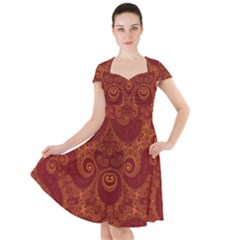 Red And Gold Spirals Cap Sleeve Midi Dress by SpinnyChairDesigns