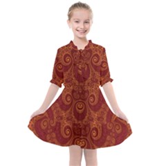 Red And Gold Spirals Kids  All Frills Chiffon Dress by SpinnyChairDesigns