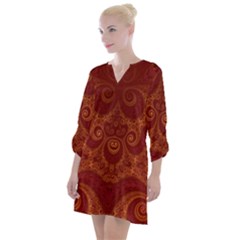 Red And Gold Spirals Open Neck Shift Dress by SpinnyChairDesigns