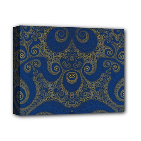 Navy Blue And Gold Swirls Deluxe Canvas 14  X 11  (stretched)