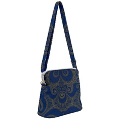 Navy Blue And Gold Swirls Zipper Messenger Bag by SpinnyChairDesigns