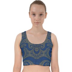 Navy Blue And Gold Swirls Velvet Racer Back Crop Top by SpinnyChairDesigns