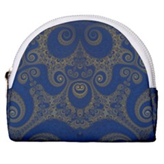 Navy Blue And Gold Swirls Horseshoe Style Canvas Pouch by SpinnyChairDesigns
