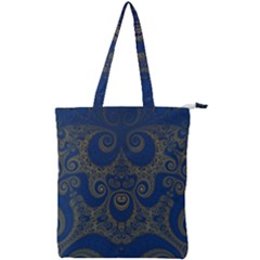 Navy Blue And Gold Swirls Double Zip Up Tote Bag by SpinnyChairDesigns