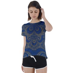 Navy Blue And Gold Swirls Short Sleeve Foldover Tee by SpinnyChairDesigns