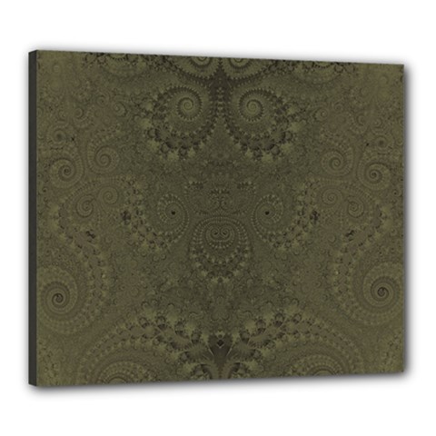 Rustic Green Brown Swirls Canvas 24  X 20  (stretched) by SpinnyChairDesigns