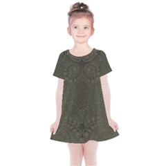 Rustic Green Brown Swirls Kids  Simple Cotton Dress by SpinnyChairDesigns