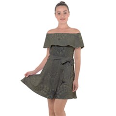 Rustic Green Brown Swirls Off Shoulder Velour Dress by SpinnyChairDesigns