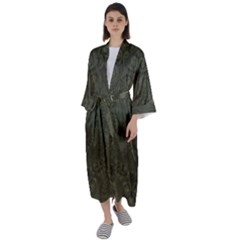 Rustic Green Brown Swirls Maxi Satin Kimono by SpinnyChairDesigns