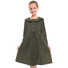 Rustic Green Brown Swirls Kids  Midi Sailor Dress by SpinnyChairDesigns