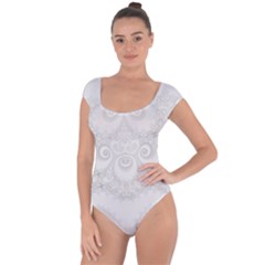 Wedding White Swirls Spirals Short Sleeve Leotard  by SpinnyChairDesigns