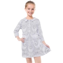 Wedding White Swirls Spirals Kids  Quarter Sleeve Shirt Dress by SpinnyChairDesigns