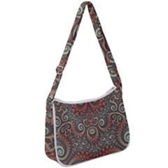 Red And White Color Swirls Zip Up Shoulder Bag by SpinnyChairDesigns