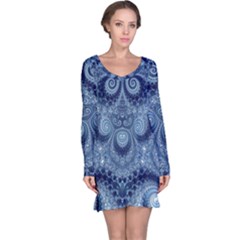 Royal Blue Swirls Long Sleeve Nightdress by SpinnyChairDesigns