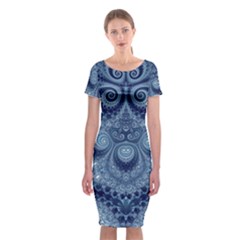 Royal Blue Swirls Classic Short Sleeve Midi Dress by SpinnyChairDesigns