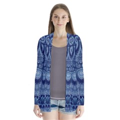 Royal Blue Swirls Drape Collar Cardigan by SpinnyChairDesigns