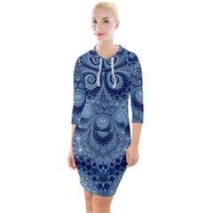 Royal Blue Swirls Quarter Sleeve Hood Bodycon Dress by SpinnyChairDesigns