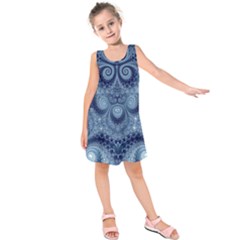 Royal Blue Swirls Kids  Sleeveless Dress by SpinnyChairDesigns