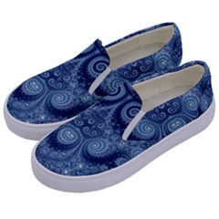 Royal Blue Swirls Kids  Canvas Slip Ons by SpinnyChairDesigns