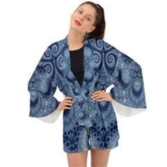 Royal Blue Swirls Long Sleeve Kimono by SpinnyChairDesigns