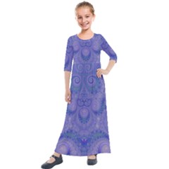 Mystic Purple Swirls Kids  Quarter Sleeve Maxi Dress by SpinnyChairDesigns