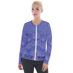 Mystic Purple Swirls Velour Zip Up Jacket by SpinnyChairDesigns