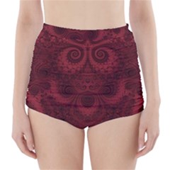 Burgundy Wine Swirls High-waisted Bikini Bottoms by SpinnyChairDesigns