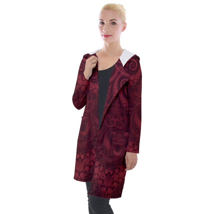 Burgundy Wine Swirls Hooded Pocket Cardigan