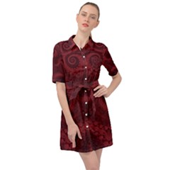 Burgundy Wine Swirls Belted Shirt Dress by SpinnyChairDesigns