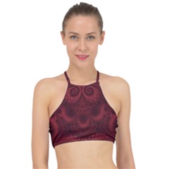 Burgundy Wine Swirls Racer Front Bikini Top by SpinnyChairDesigns