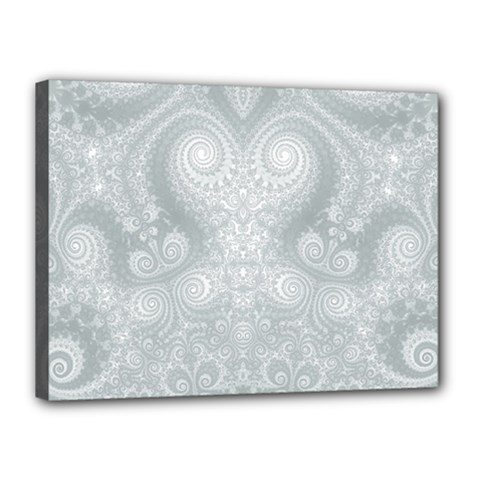 Ash Grey White Swirls Canvas 16  X 12  (stretched) by SpinnyChairDesigns