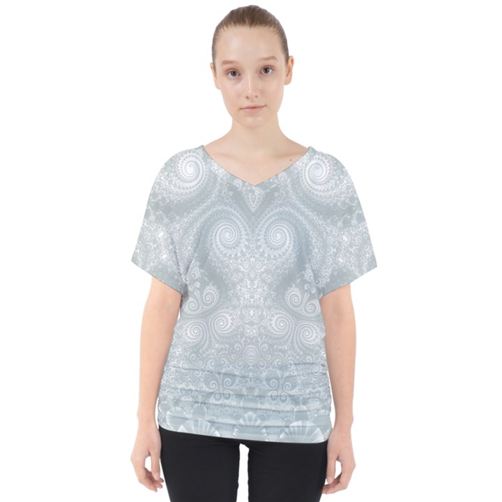 Ash Grey White Swirls V-Neck Dolman Drape Top