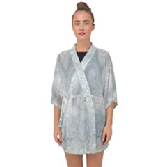 Ash Grey White Swirls Half Sleeve Chiffon Kimono by SpinnyChairDesigns